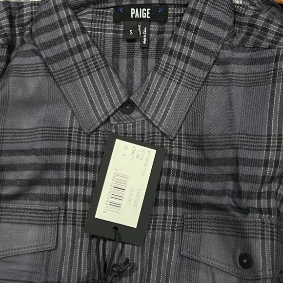 PAIGE Everett Flannel Men’s Grey & Black Plaid Button Front Collared Shirt Small - Picture 4 of 5